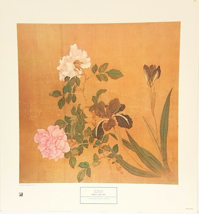 Roses and Iris by Yun Shou-p'ing (Museum Art Print, 50cm x 53.5cm)