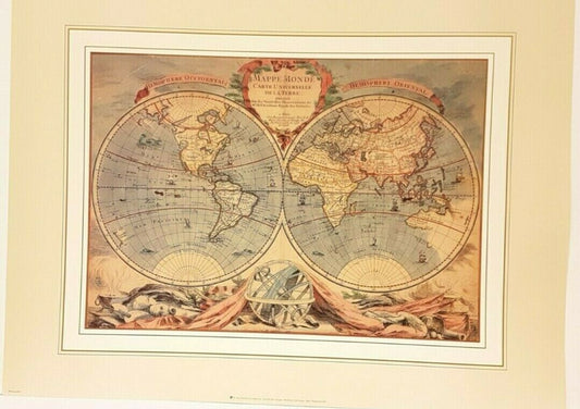 World Map (18th Century) by Pierre Bourgoin (61cm x 46cm)