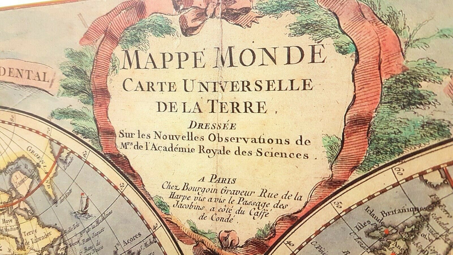 World Map (18th Century) by Pierre Bourgoin (61cm x 46cm)