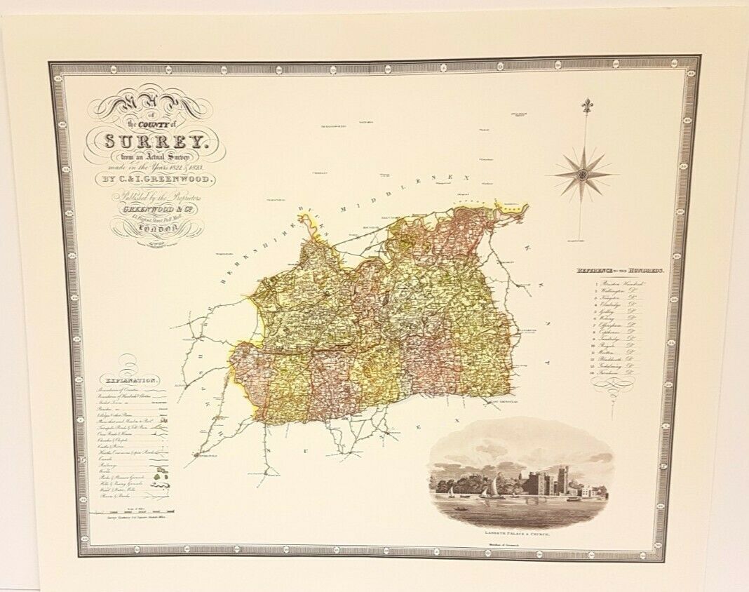 County of Surrey Map (Vintage Art Print, 41.5cm x 30.5cm)